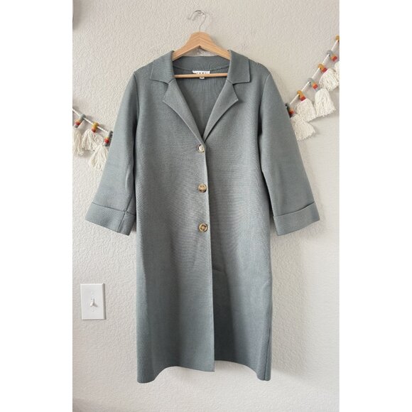 THML Sage Green Button Front Longline Heavyweight Coat Contemporary Modest S - Picture 1 of 8